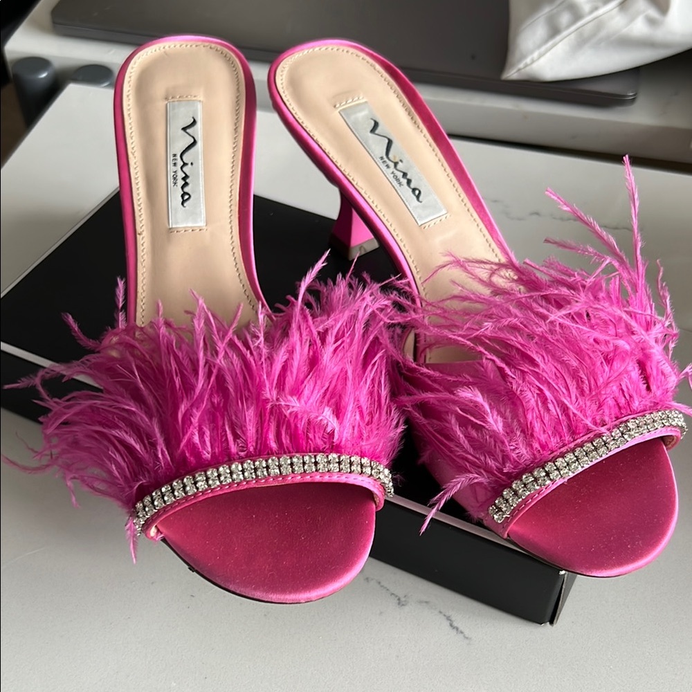Pink Feathered Women's Heels